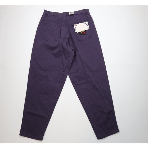 Deadstock Vintage 90s Fila Mens 36x34 Spell Out Baggy Skateboard Jeans Purple - Picture 9 of 13